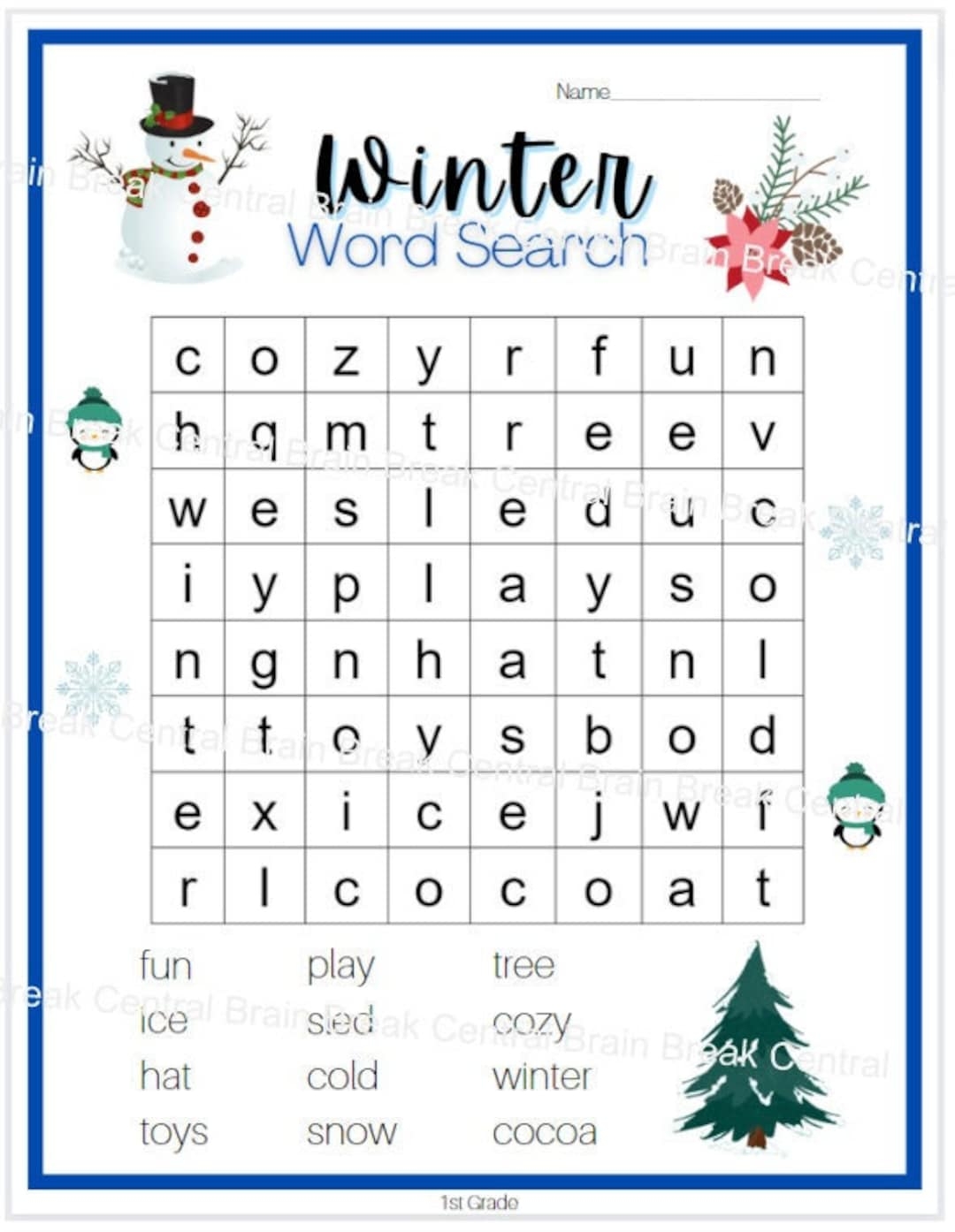 1st Grade Winter Word Search With Answer Key Printable Etsy 1st Grade Winter Word Search With Answer Key Printable Etsy