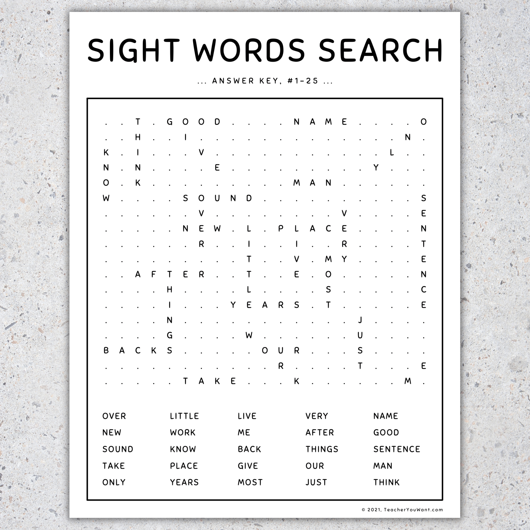 Sight Words Word Search Printable Sight Words Word Search Printable