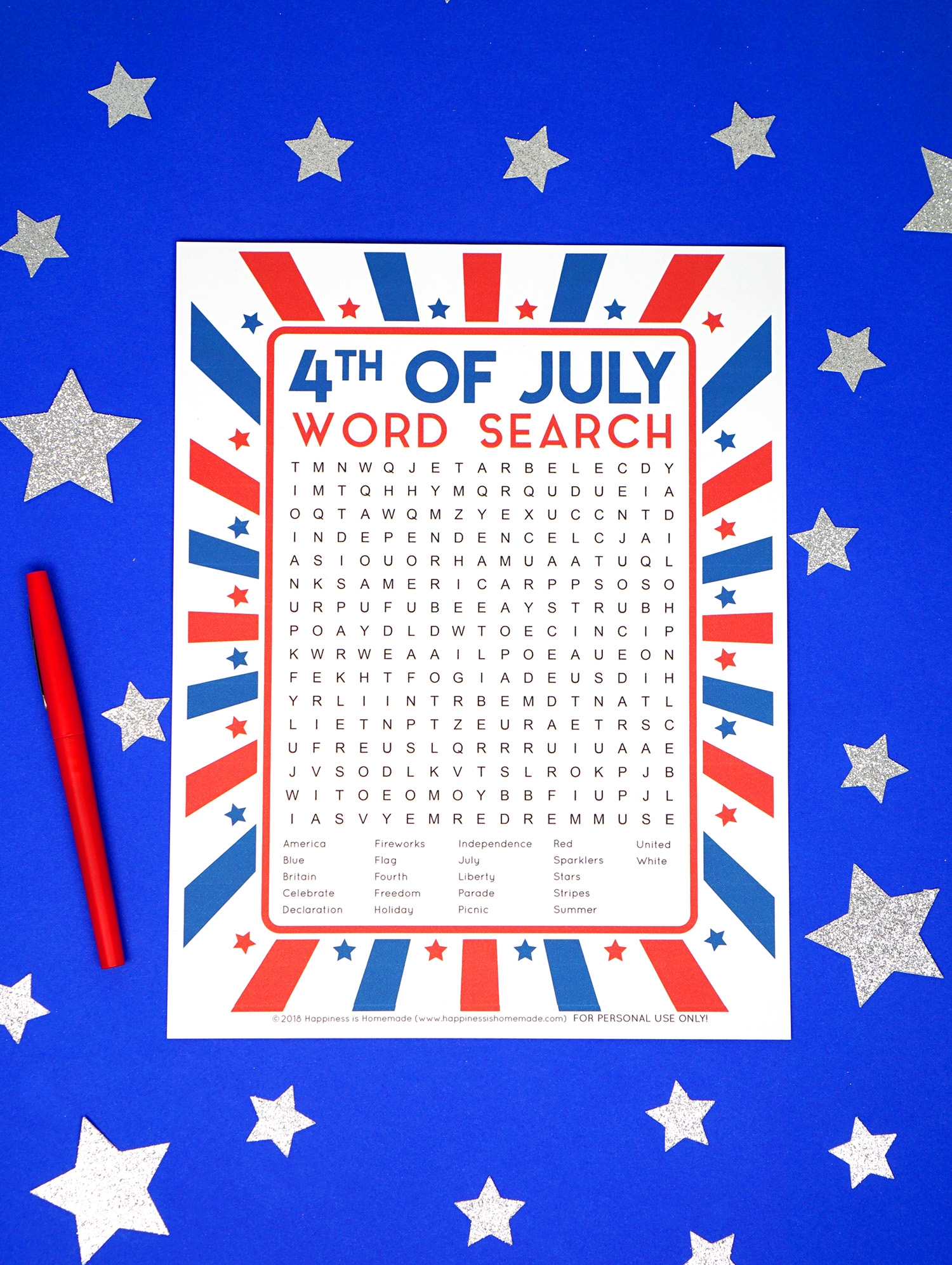 July Word Search Free Printable