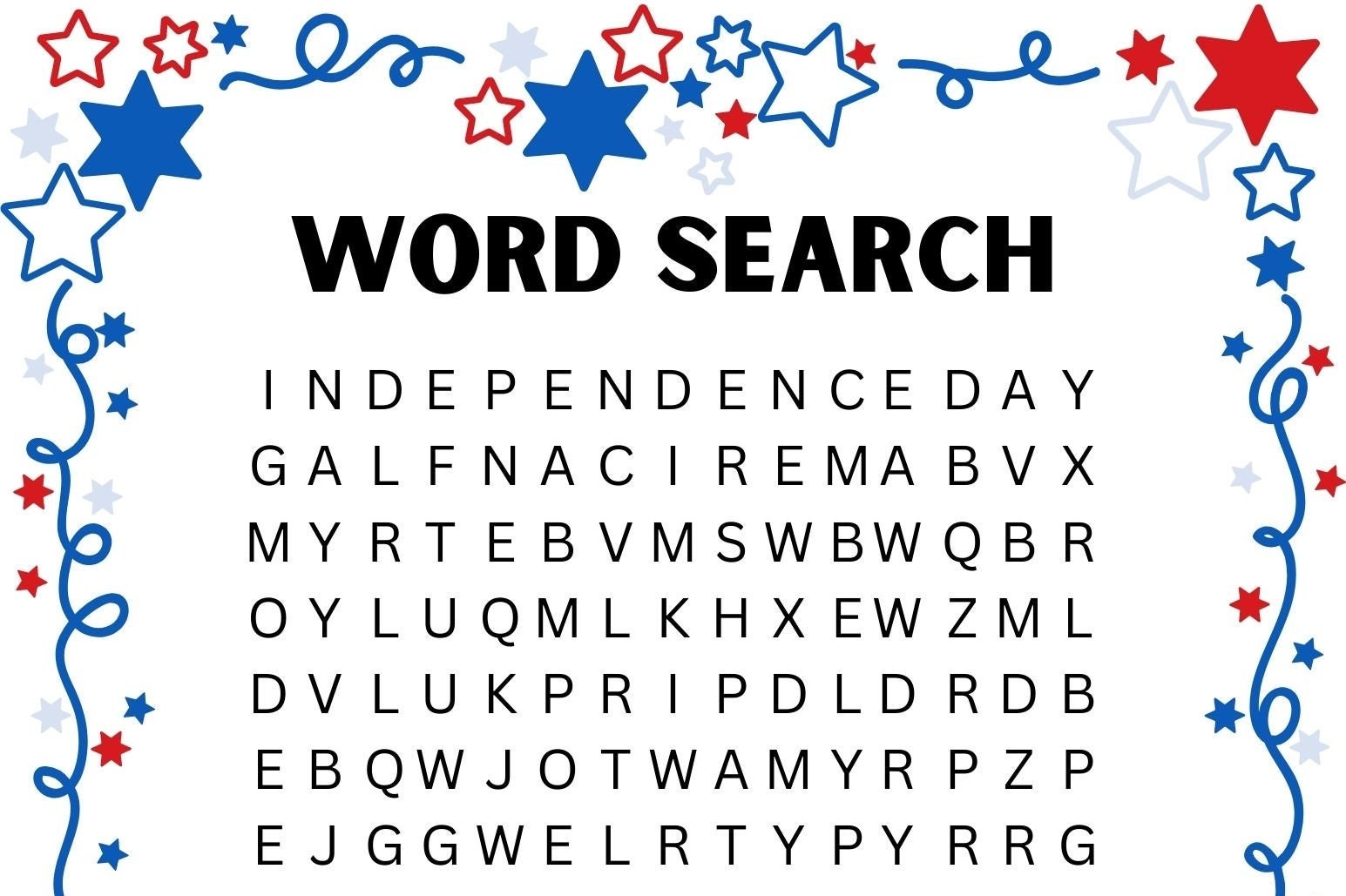 July 4th Word Search Printables