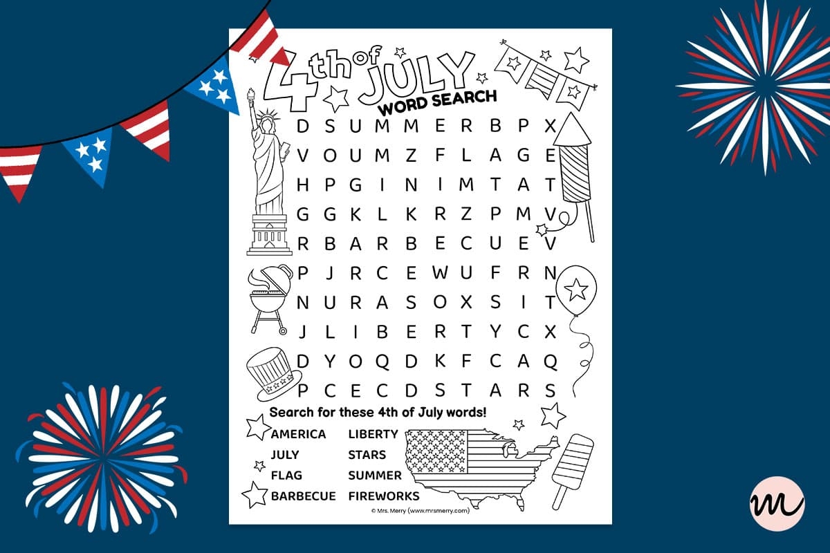 4th Of July Word Search Printable Mrs Merry