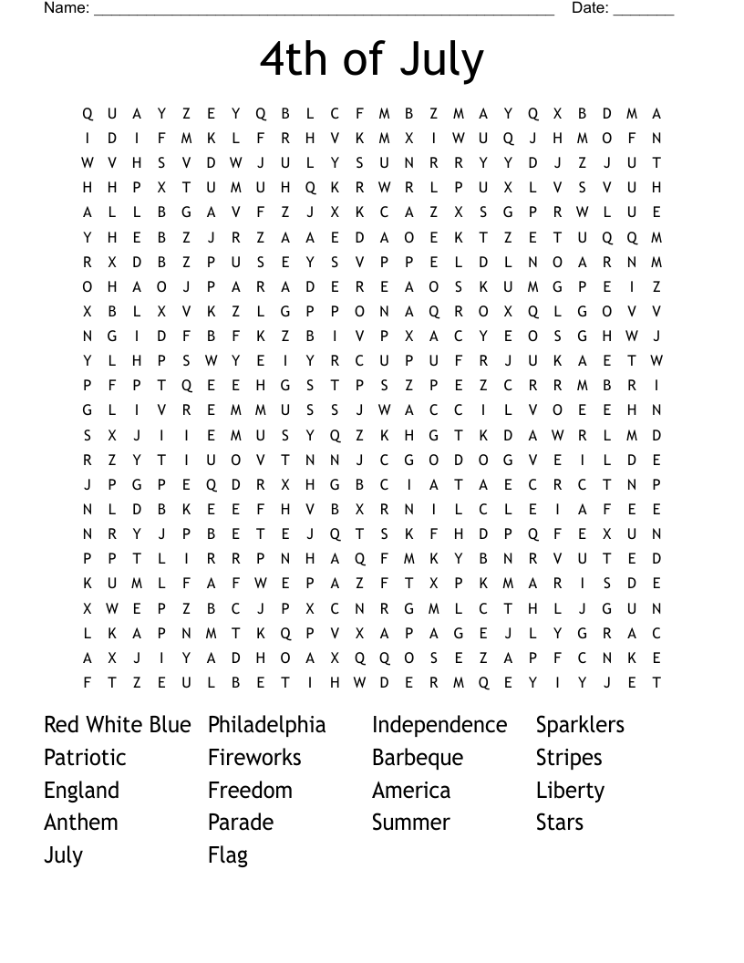 4th Of July Word Search WordMint 4th Of July Word Search WordMint