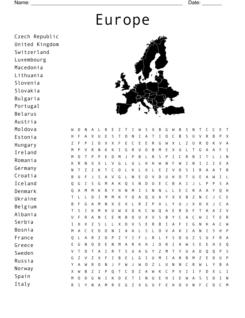 50 European Nations Word Search WordMint 50 European Nations Word Search WordMint