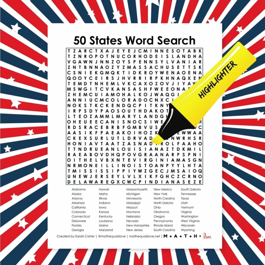 States Word Search Printable