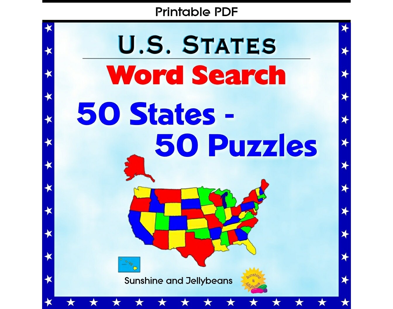 50 States Word Search Puzzles U S States Geography Activity 