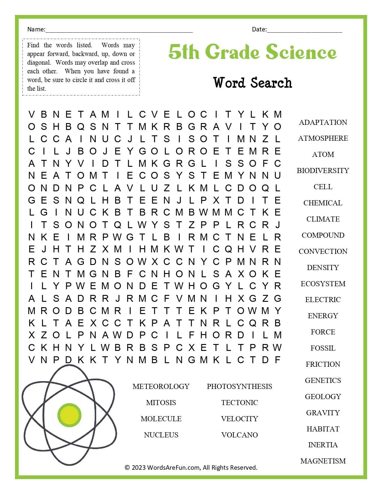 5th Grade Science Word Search 5th Grade Science Word Search