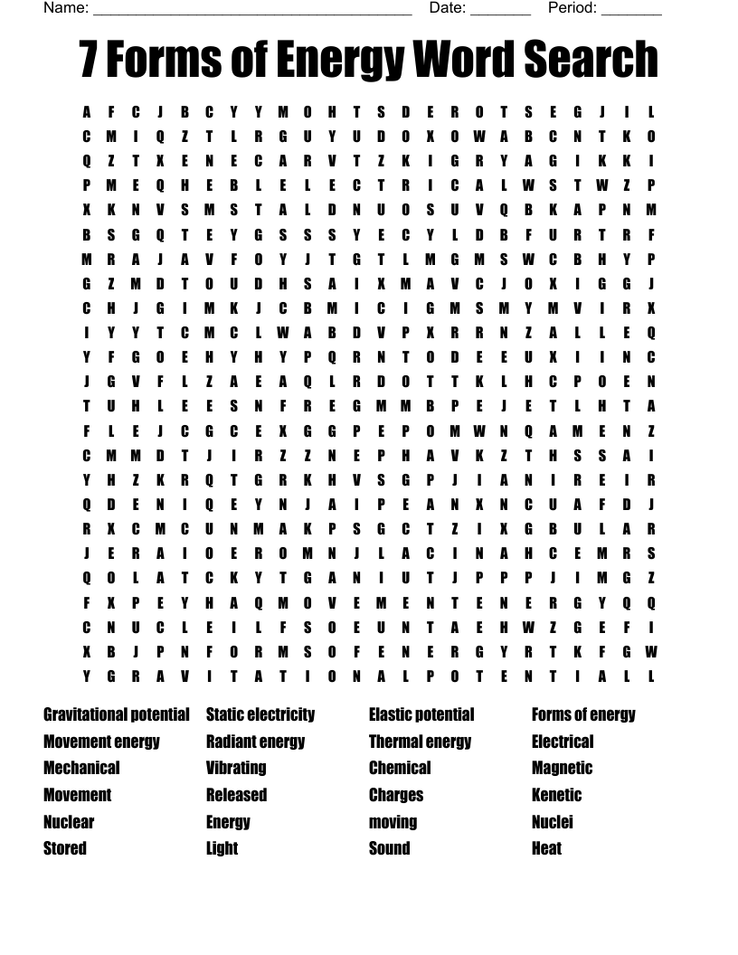 7 Forms Of Energy Word Search WordMint 7 Forms Of Energy Word Search WordMint