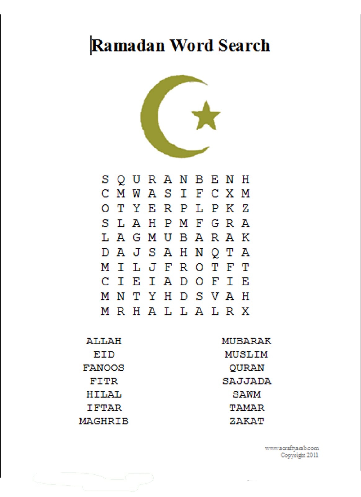 A Crafty Arab Ramadan Word Search A Crafty Arab Ramadan Word Search