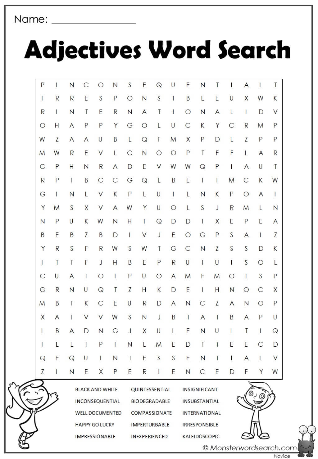 Adjectives Word Search Monster Word Search Adjectives Word Search Monster Word Search