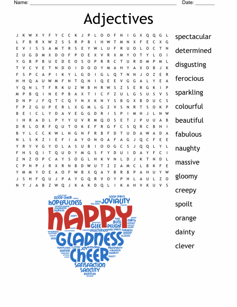 Adjectives Word Search WordMint