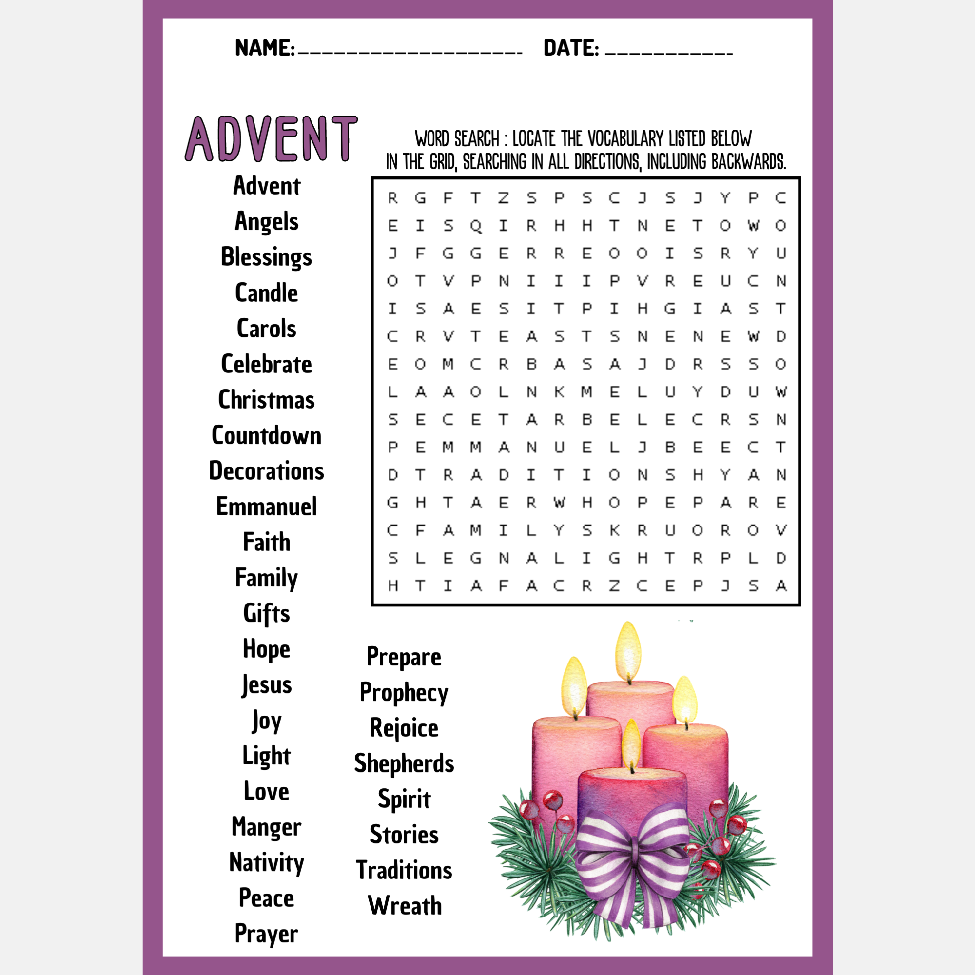 ADVENT Word Search Puzzle Worksheet Activity Made By Teachers ADVENT Word Search Puzzle Worksheet Activity Made By Teachers
