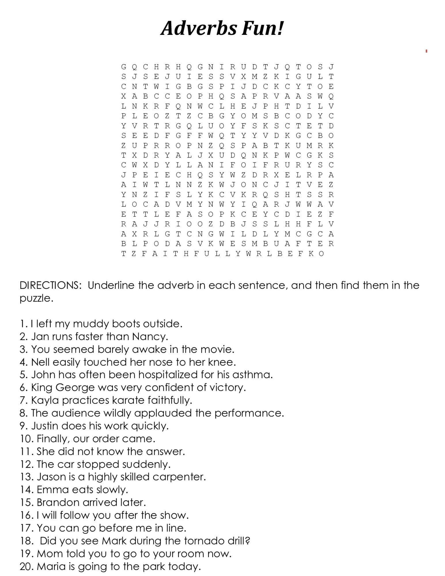 ADVERBS Grammar Middle School 6th Grade 7th Grade 8th Grade 