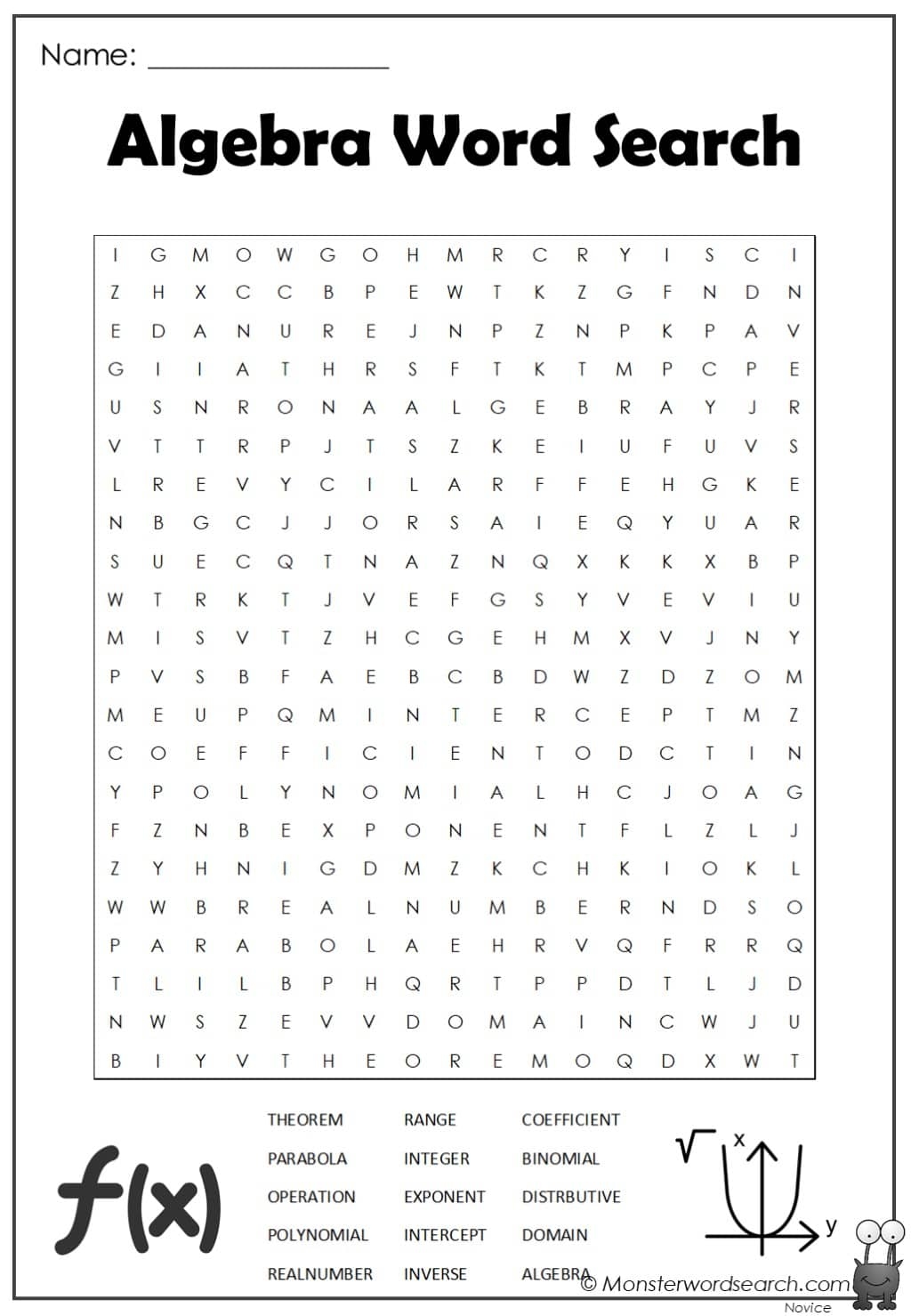 Algebra Word Search Word Search Monster Word Search Algebra Word Search Word Search Monster Word Search