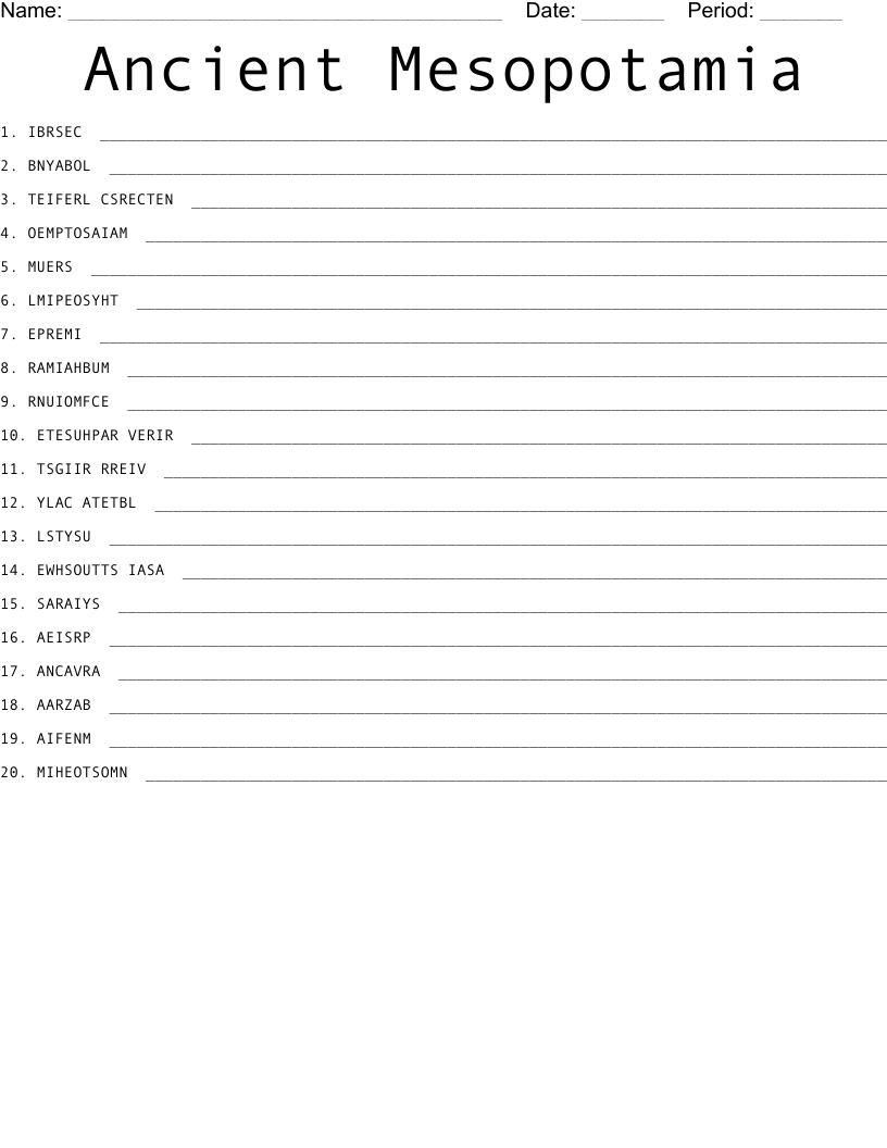 Ancient Mesopotamia Word Scramble WordMint Ancient Mesopotamia Word Scramble WordMint