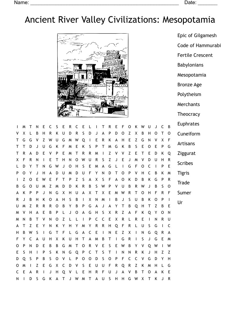 Ancient River Valley Civilizations Mesopotamia Word Search WordMint Ancient River Valley Civilizations Mesopotamia Word Search WordMint