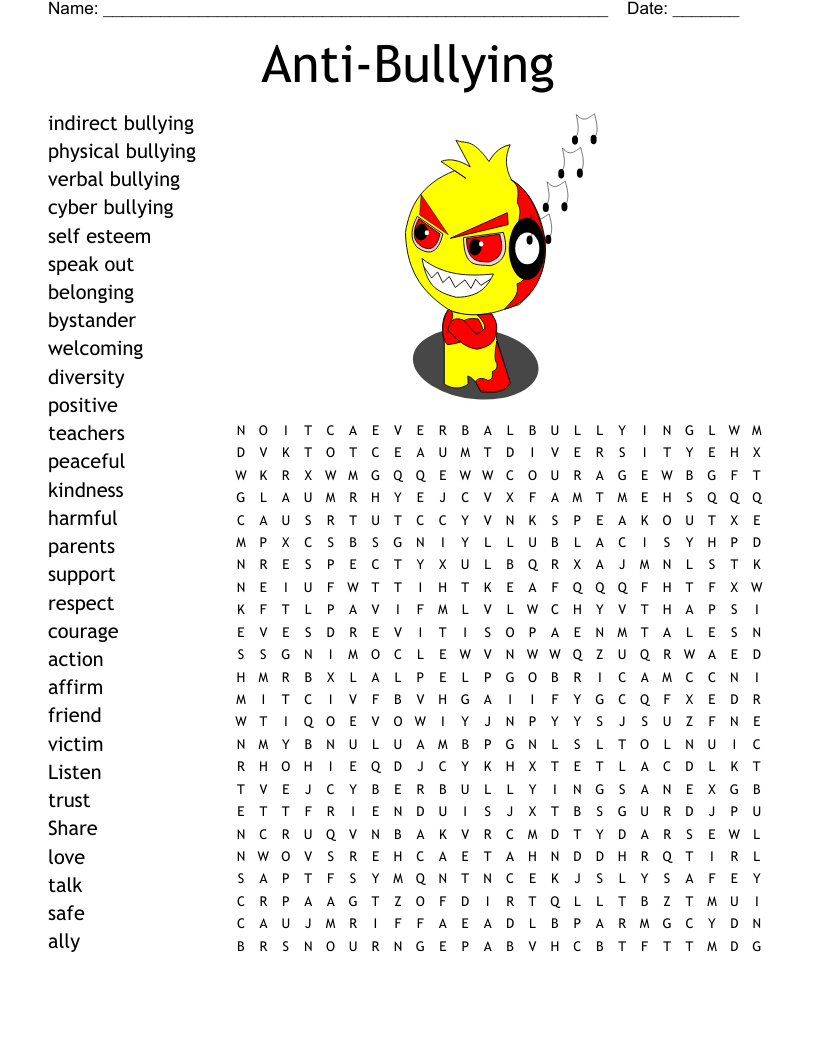 Anti Bullying Word Search WordMint