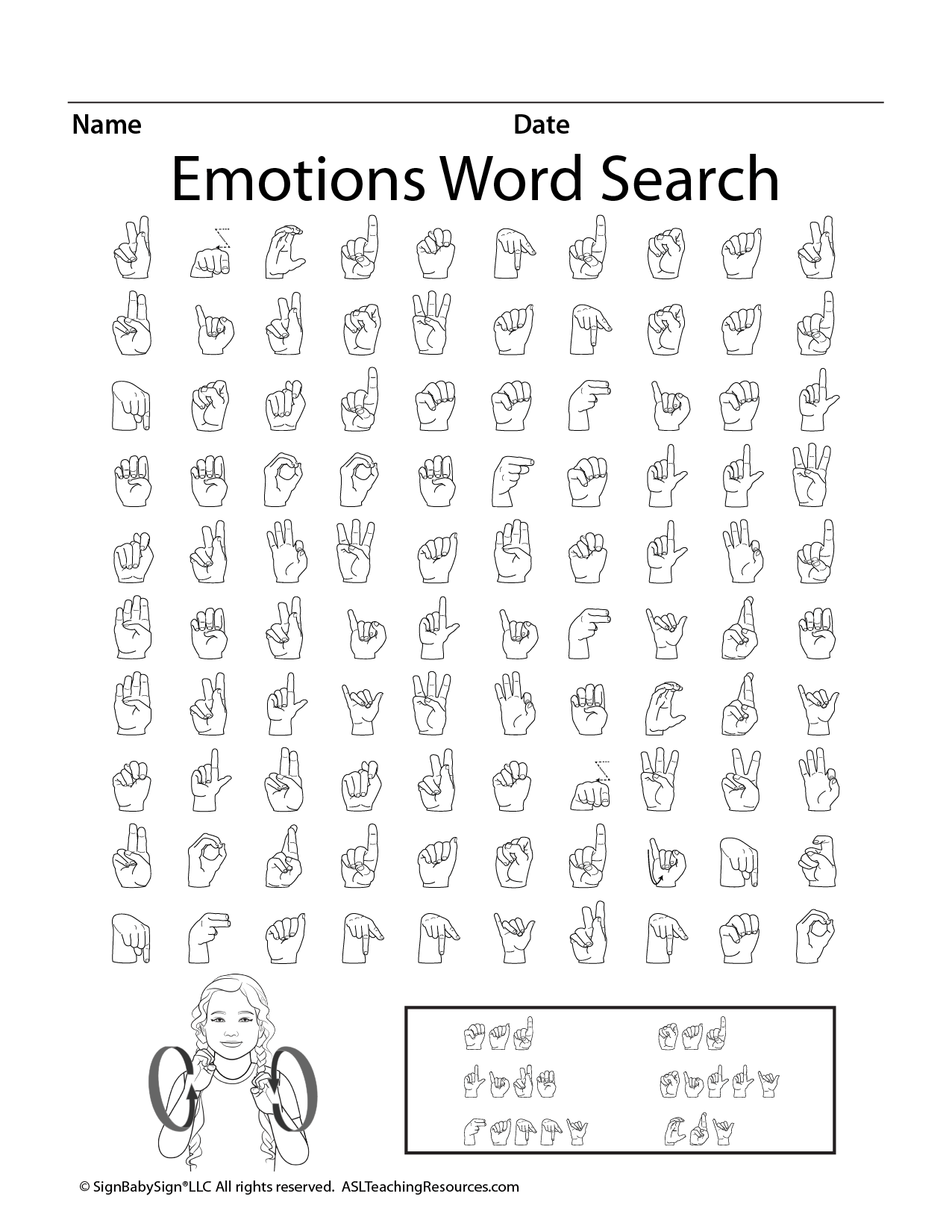 ASL Emotions Word Search Game ASL Teaching Resources