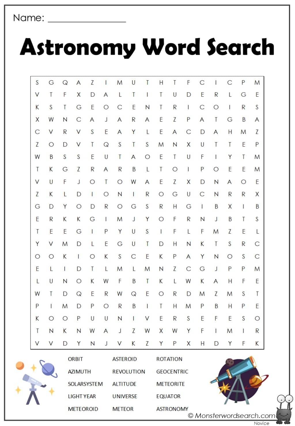 Astronomy Word Search 2 Monster Word Search Astronomy Word Search 2 Monster Word Search