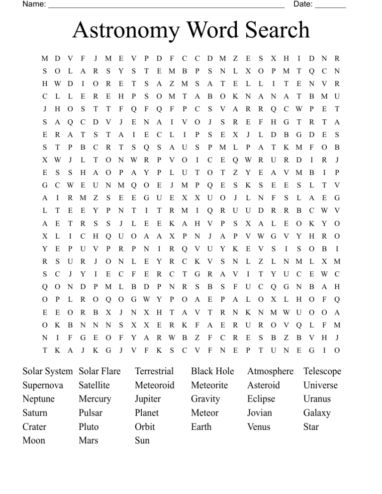 Astronomy Word Search WordMint
