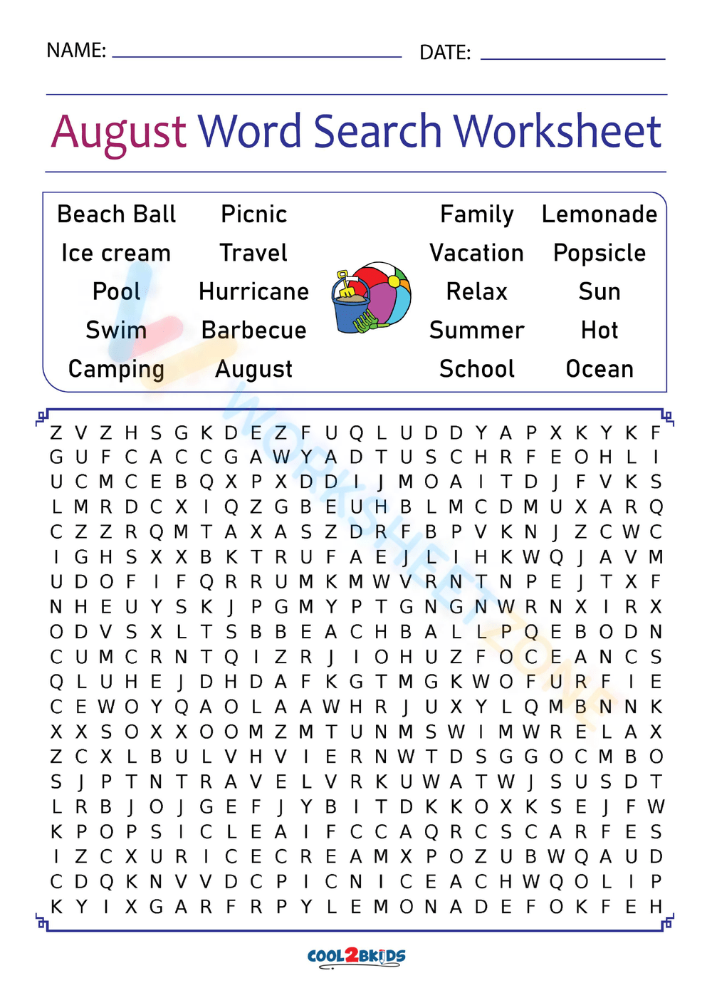 August Word Search August Word Search