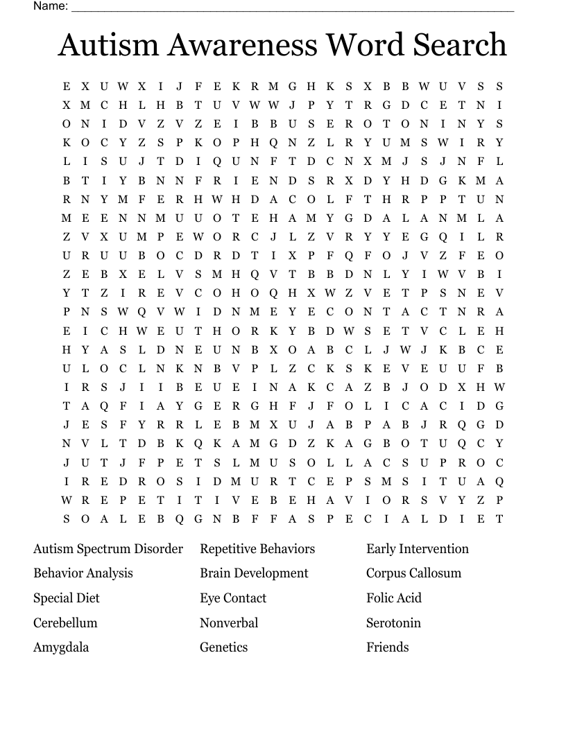 Autism Awareness Word Search WordMint Autism Awareness Word Search WordMint