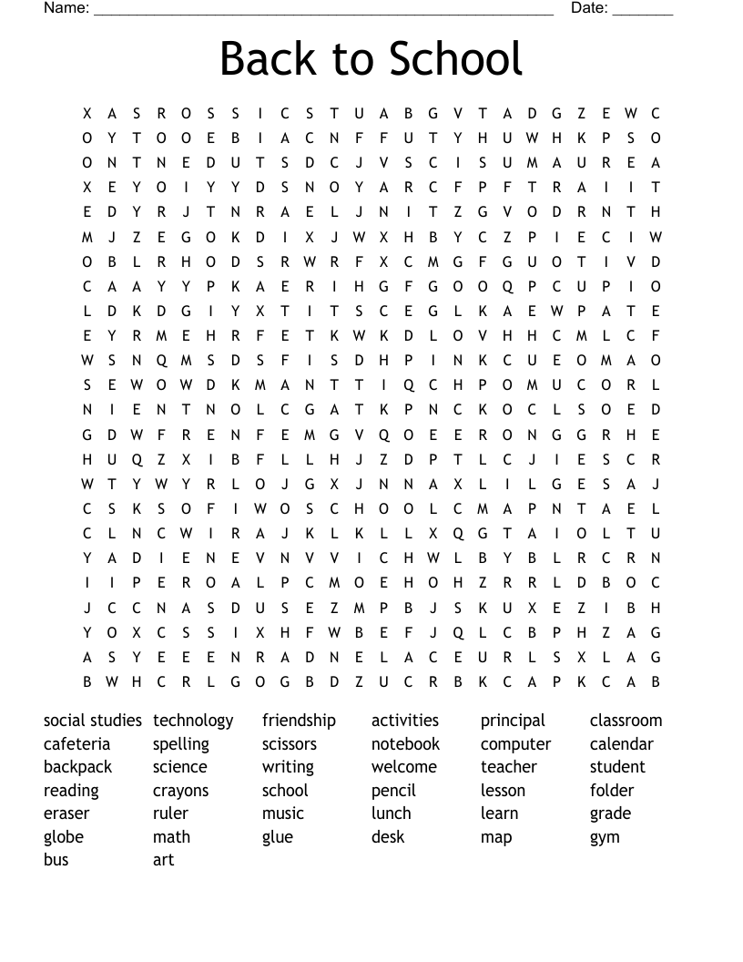 Back To School Word Search WordMint Back To School Word Search WordMint