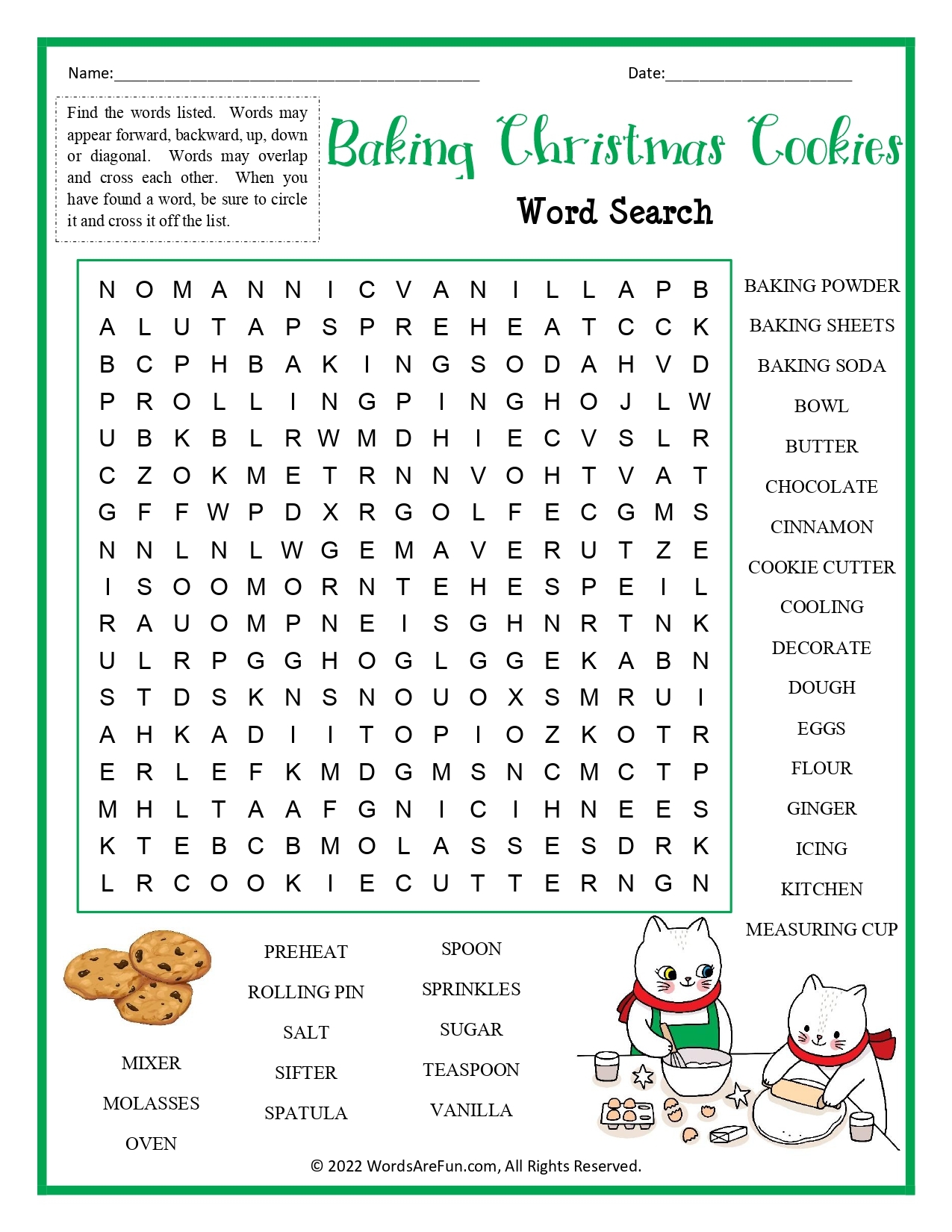 Baking Christmas Cookies Word Search Baking Christmas Cookies Word Search