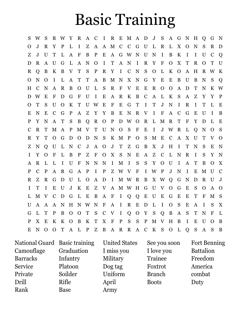 Basic Training Word Search WordMint Basic Training Word Search WordMint