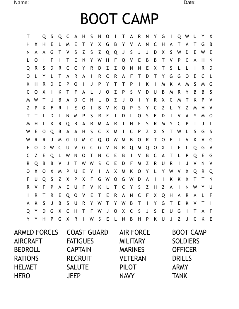 BOOT CAMP Word Search WordMint BOOT CAMP Word Search WordMint
