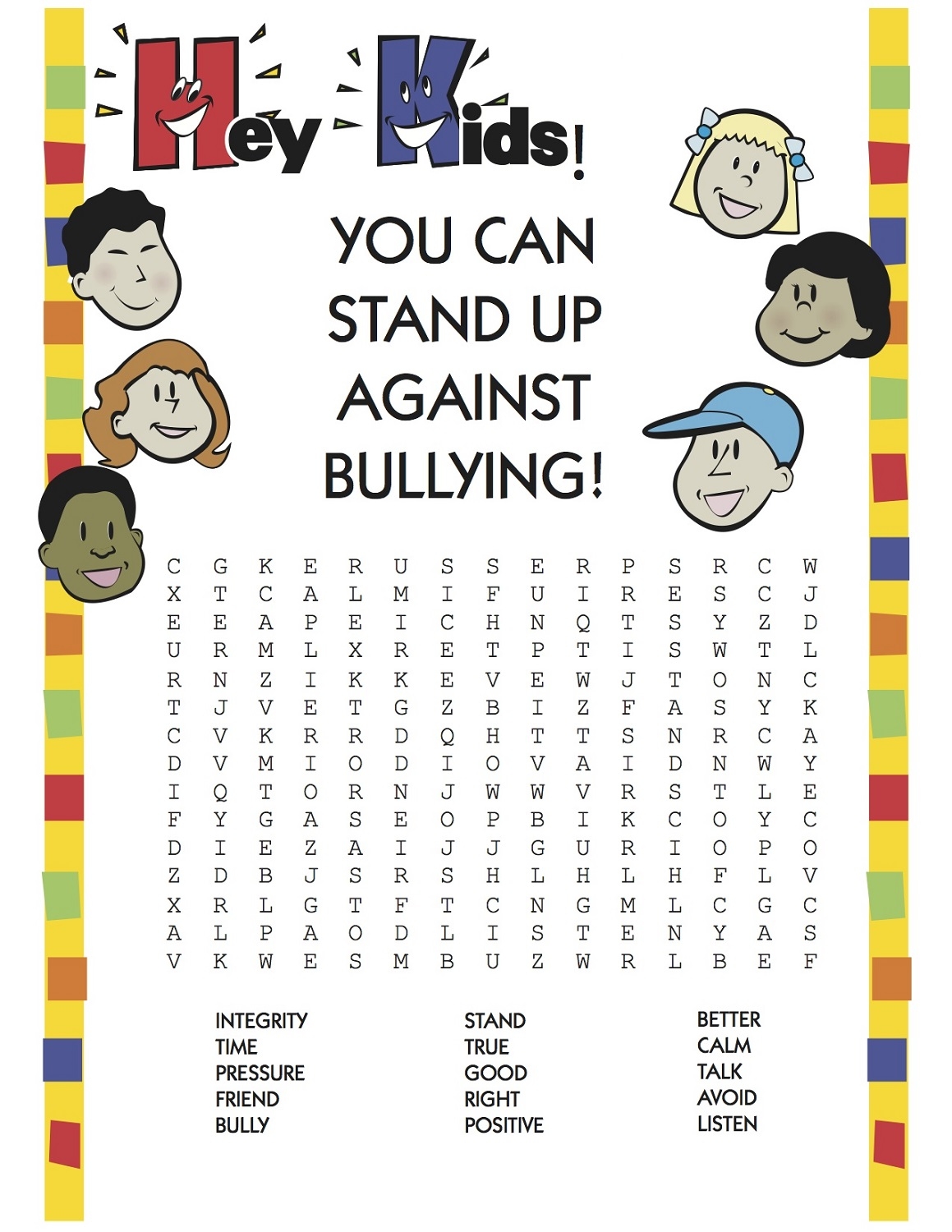 Bullying Word Search Worksheets Library