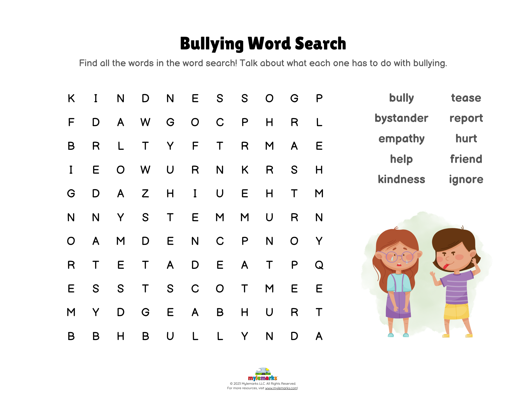 Bullying Word Search