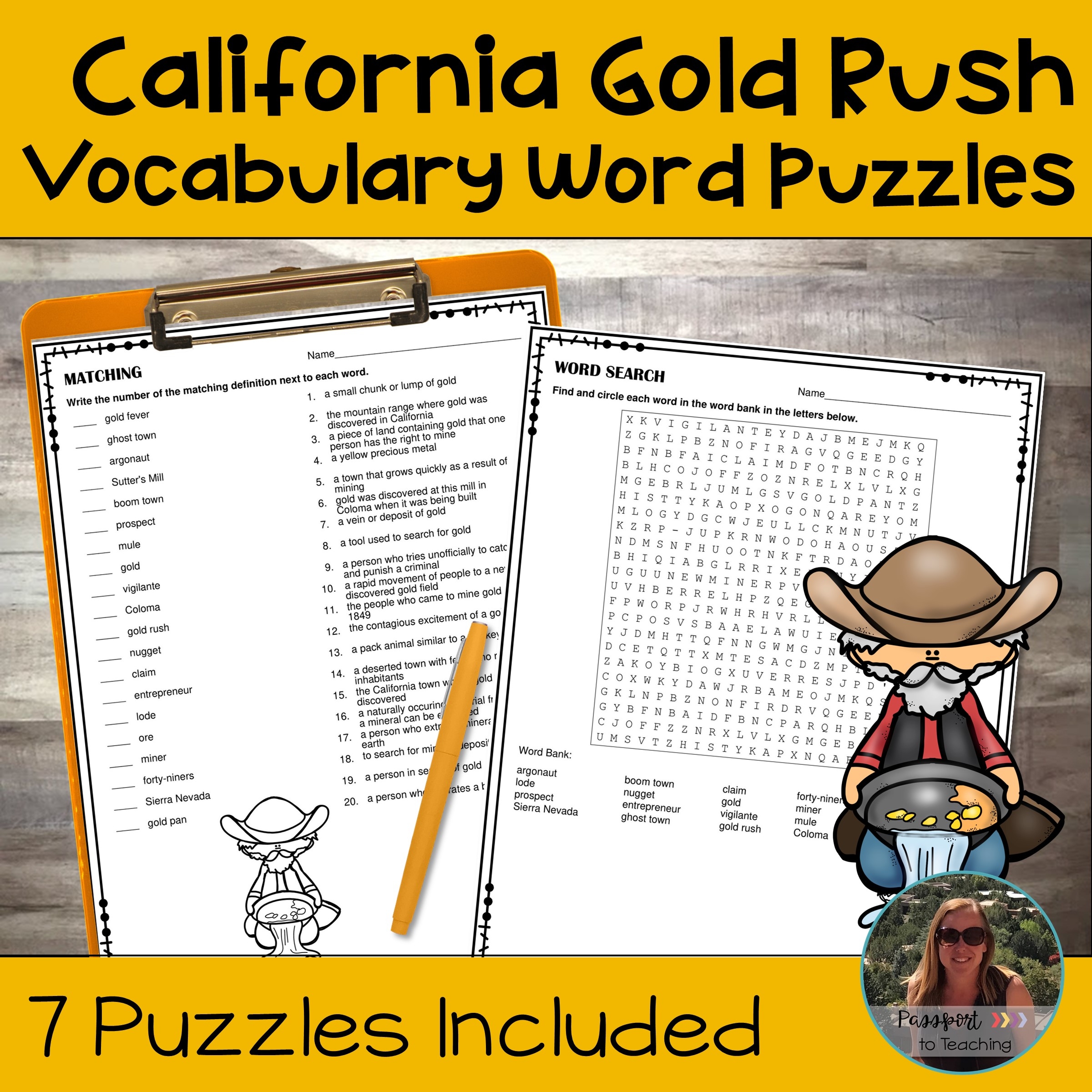 Gold Rush Word Search Printable