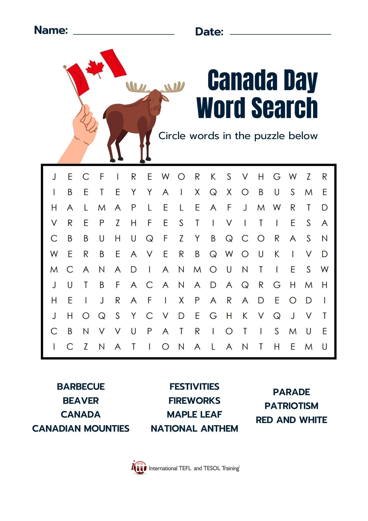 Canada Day Word Search ITTT Worksheets Library Canada Day Word Search ITTT Worksheets Library