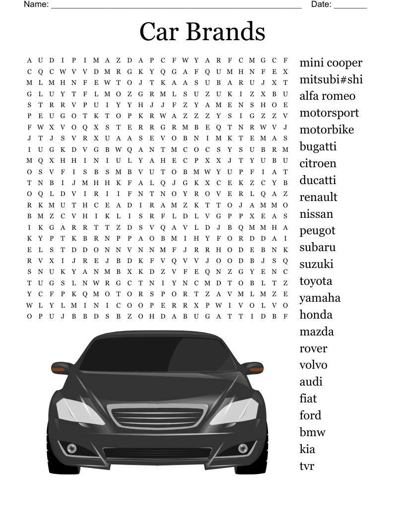 Car Brands Word Search WordMint Car Brands Word Search WordMint