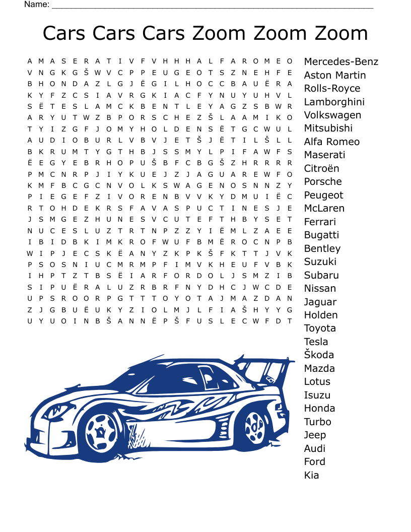 Word Search Cars Printable Word Search Cars Printable