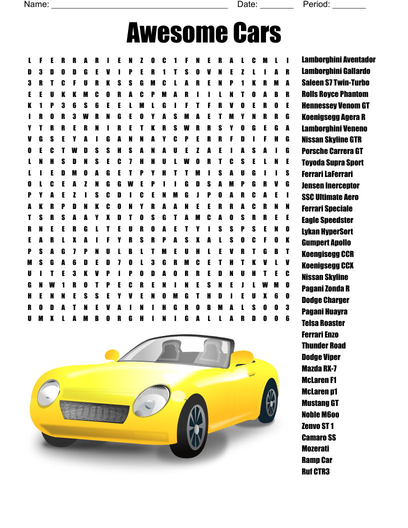 Cars Word Search WordMint Cars Word Search WordMint