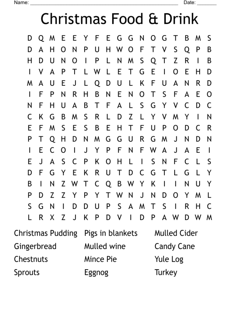 Christmas Food U0026 Drink Word Search WordMint