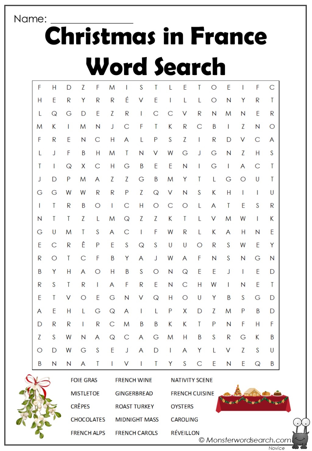Christmas In France Word Search Monster Word Search Christmas In France Word Search Monster Word Search