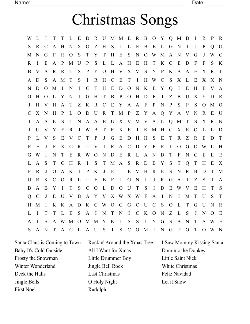 Christmas Songs Word Search WordMint