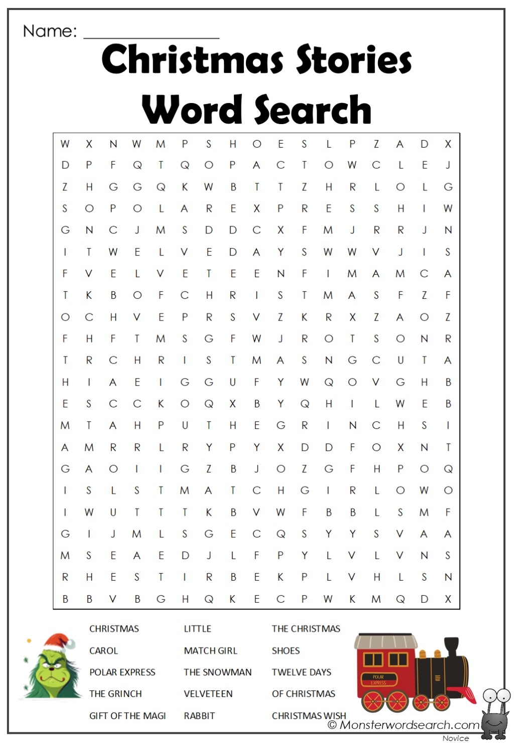Christmas Stories Word Search Monster Word Search Christmas Stories Word Search Monster Word Search