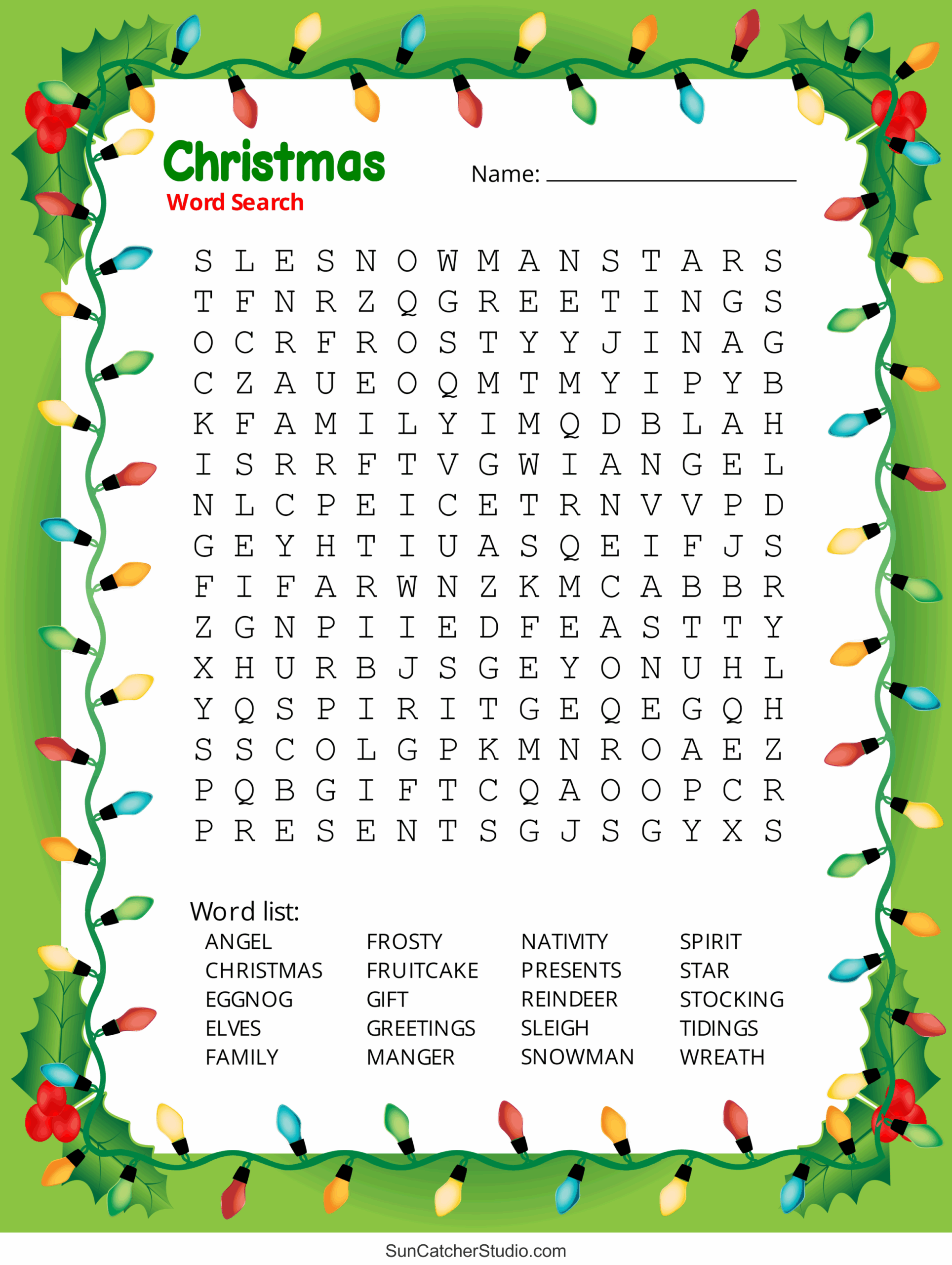 Free Printable Holiday Word Search