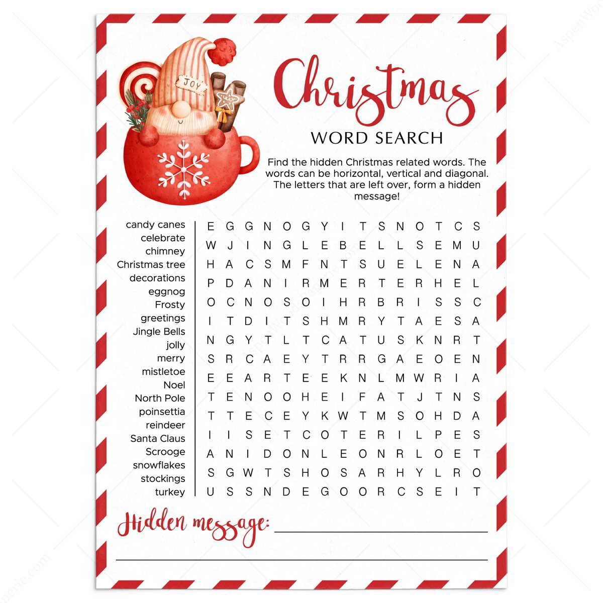 Christmas Word Search Printable With Hidden Message Printable