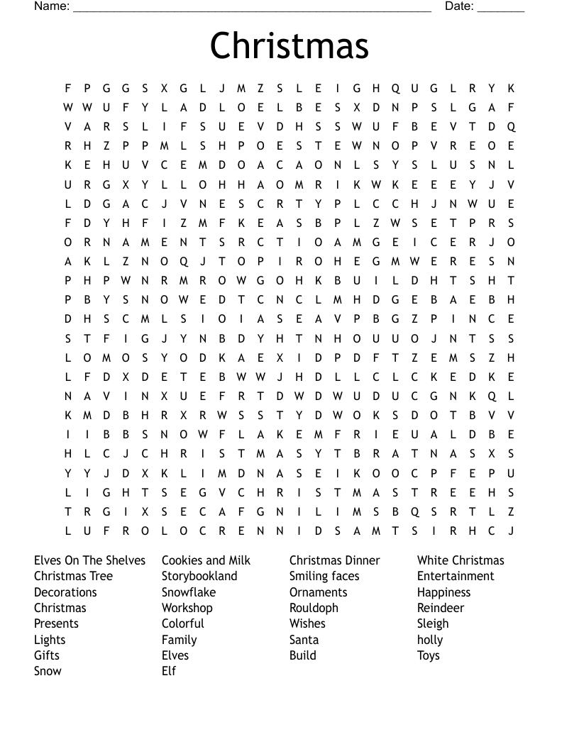 Christmas Word Search WordMint