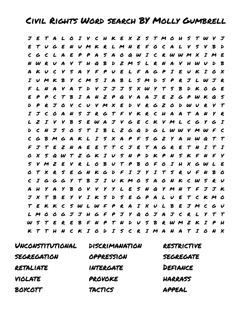 Civil Rights Word Search Printable