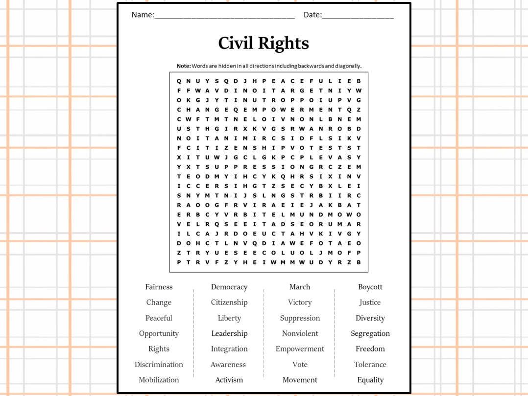 Civil Rights Word Search Puzzle Worksheet Activity Teaching Resources