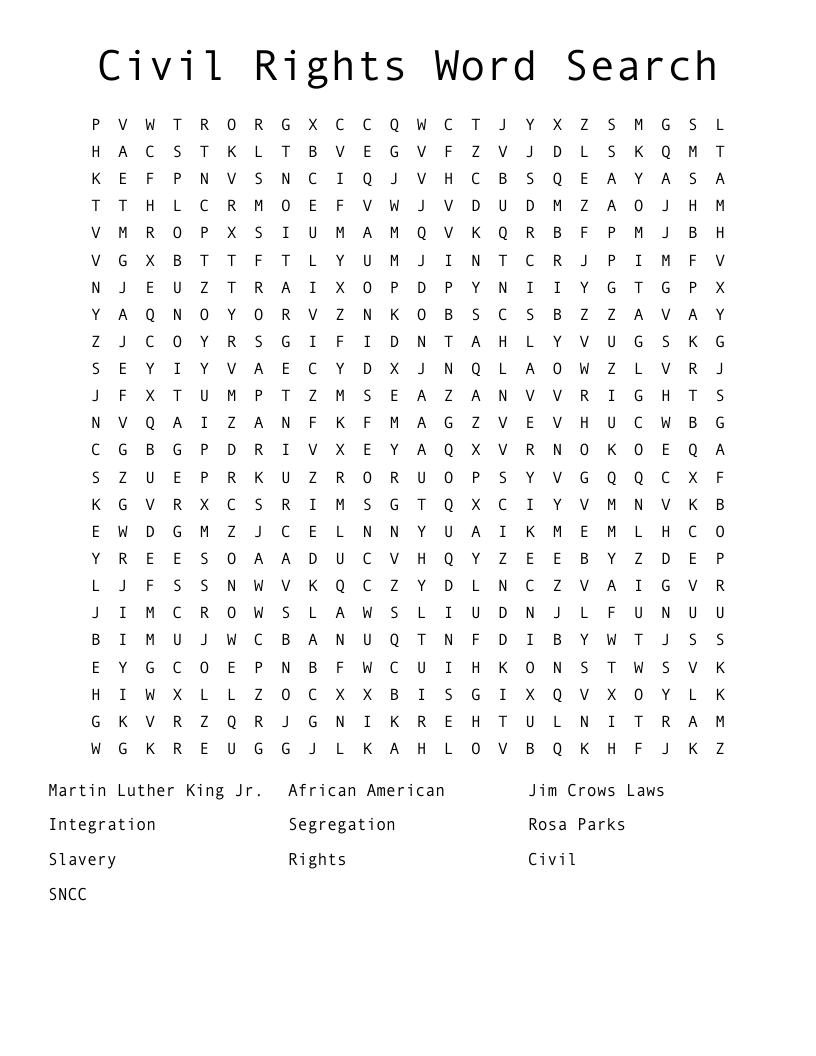 Civil Rights Word Search WordMint