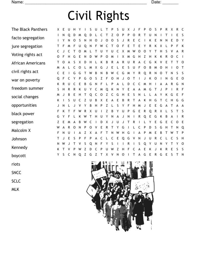 Civil Rights Word Search WordMint