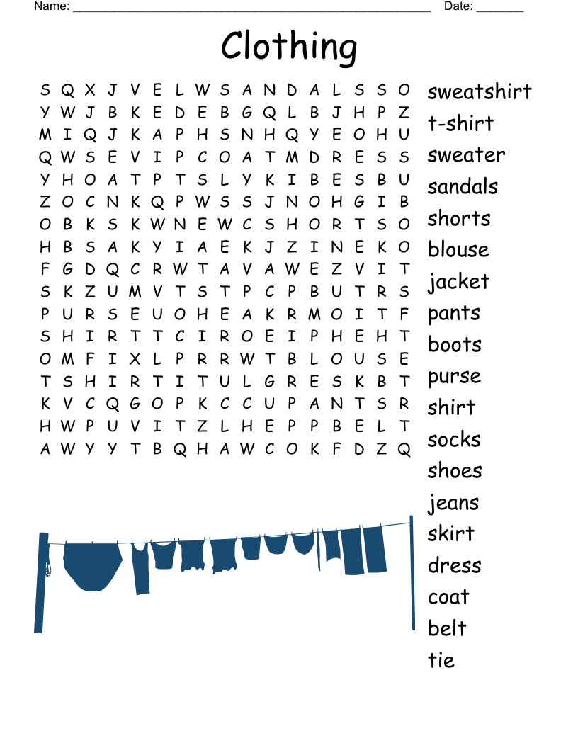 Clothing Word Search WordMint Clothing Word Search WordMint