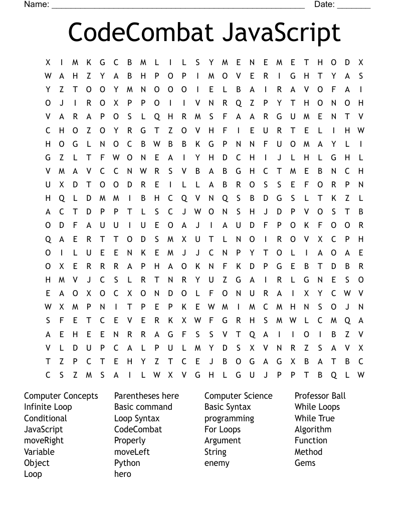 CodeCombat JavaScript Word Search WordMint CodeCombat JavaScript Word Search WordMint