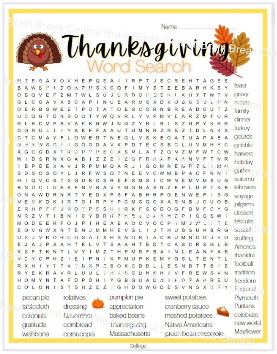 Thanksgiving Word Search For Adults Printable